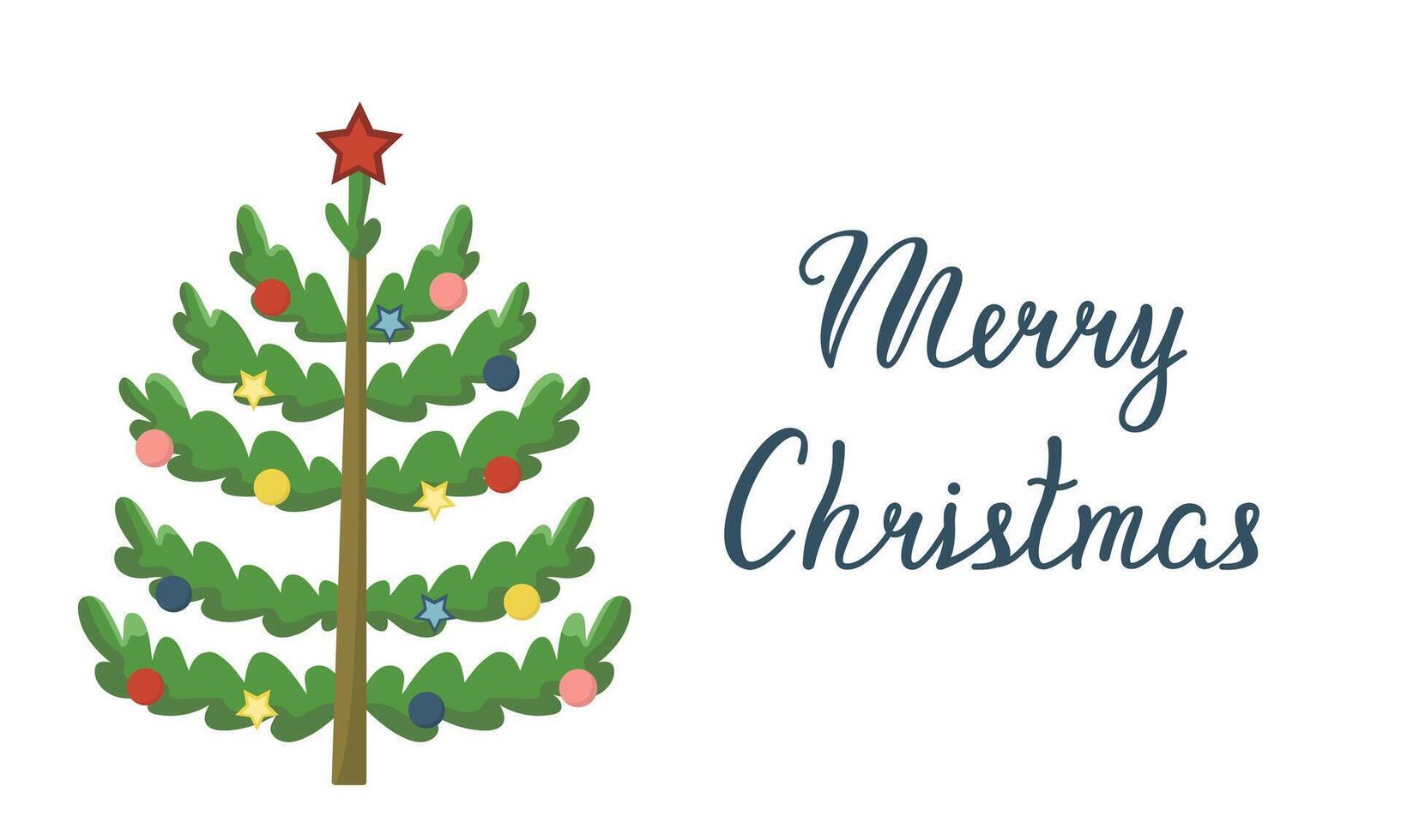 postcard with a Christmas tree. Horizontal banner with Christmas and New Year greetings. vector