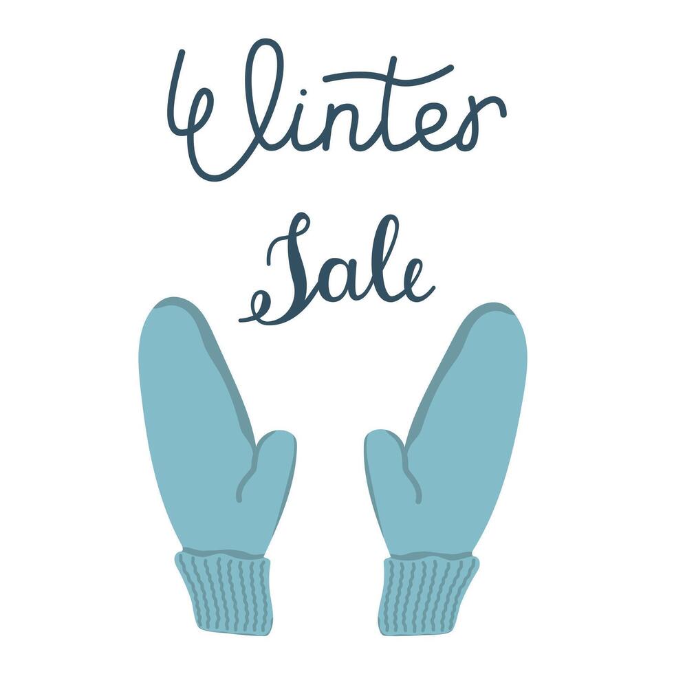 illustration of knitted mittens. Set of warm clothes for the cold season. Concept of a winter sale. vector