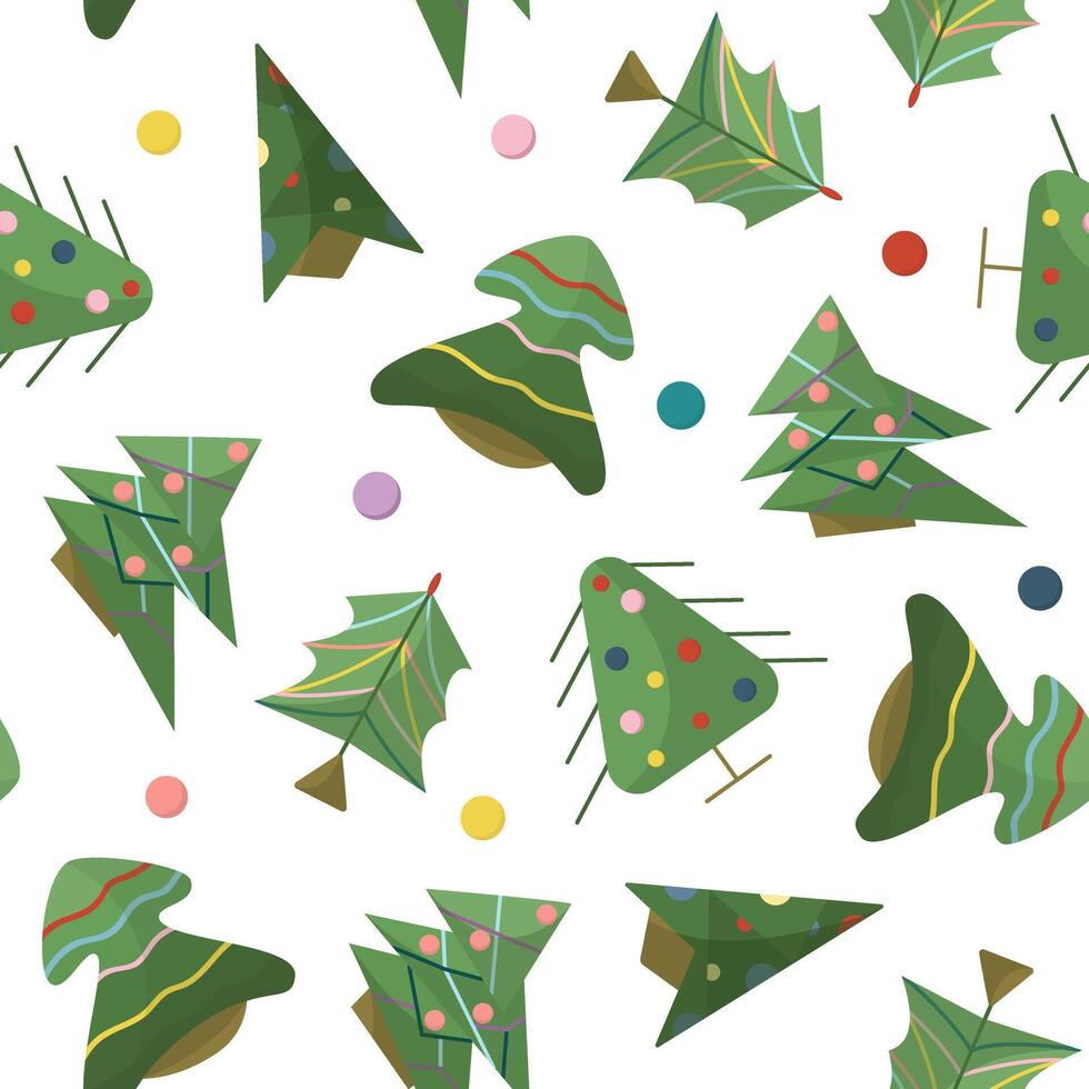 seamless pattern with fir trees and garlands. New Year illustration for wrapping, wallpaper and packaging. vector