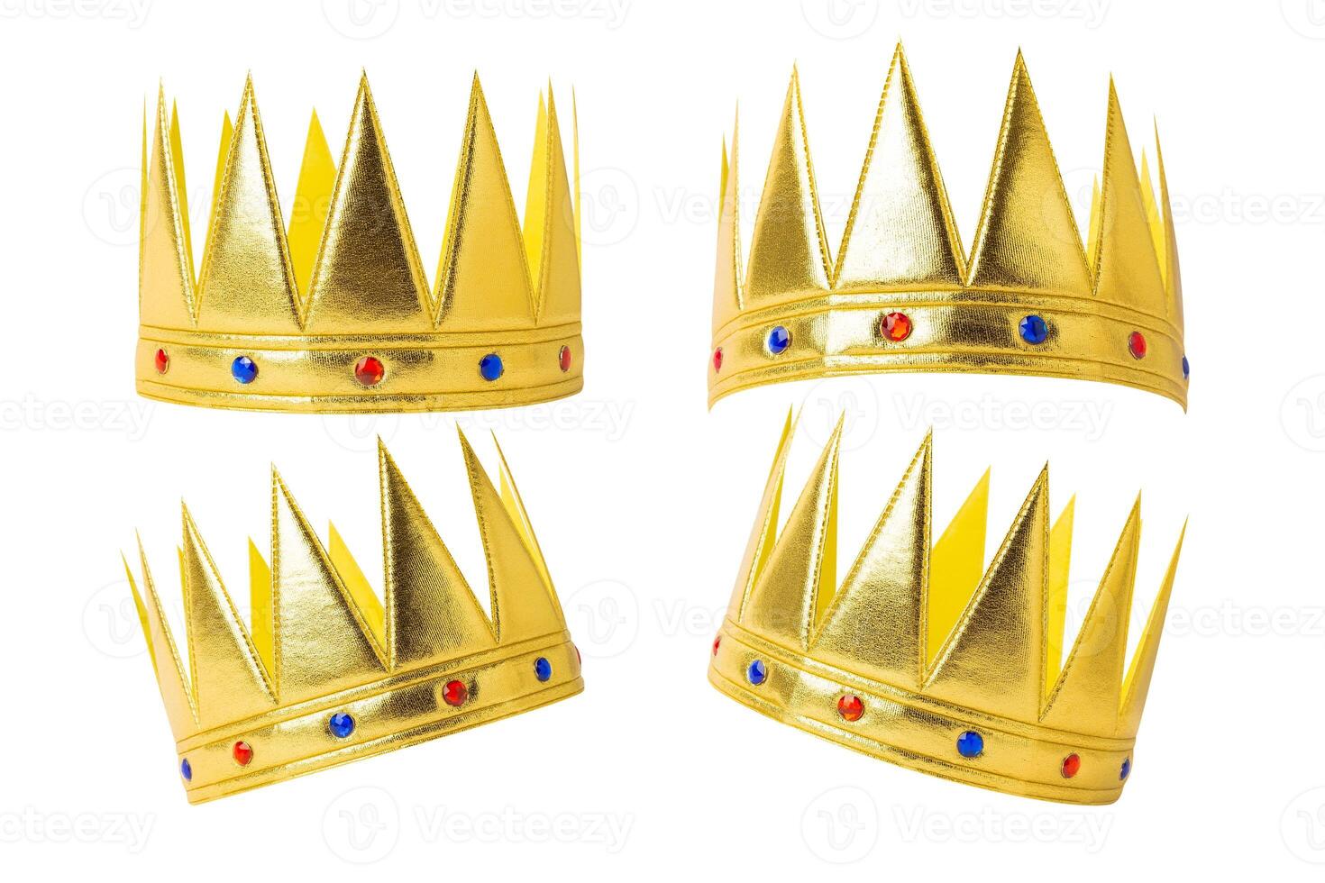 Set of Realistic Golden Crown isolated on white background with clipping path photo