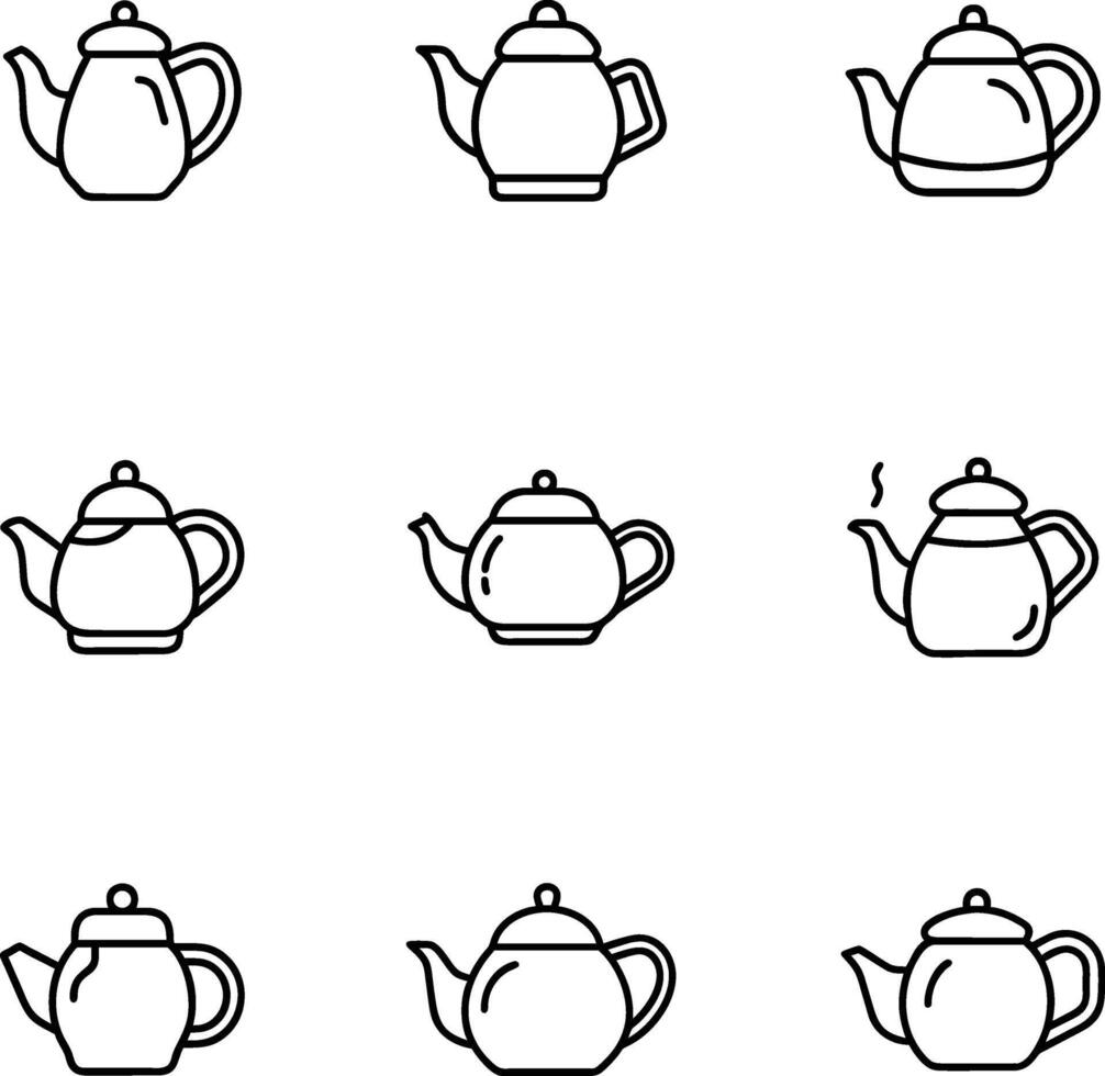 Coffee and Tea line icons. Cappuccino, Teapot and Coffeepot. Coffee beans linear icon set. Quality line set. vector