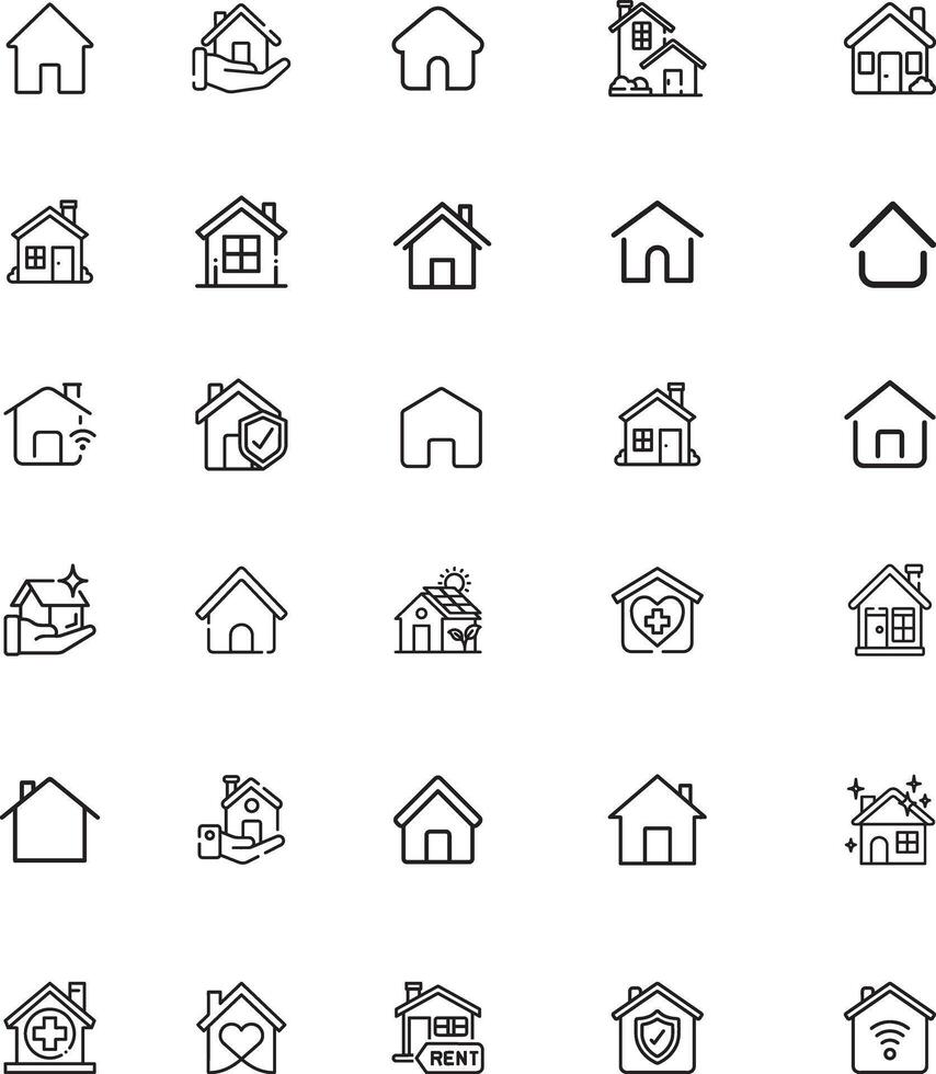 Real Estate minimal thin line web home icon set. Included the icons as rent, property, mortgage, home loan and more. Simple flat outline icons collection. Simple illustration vector