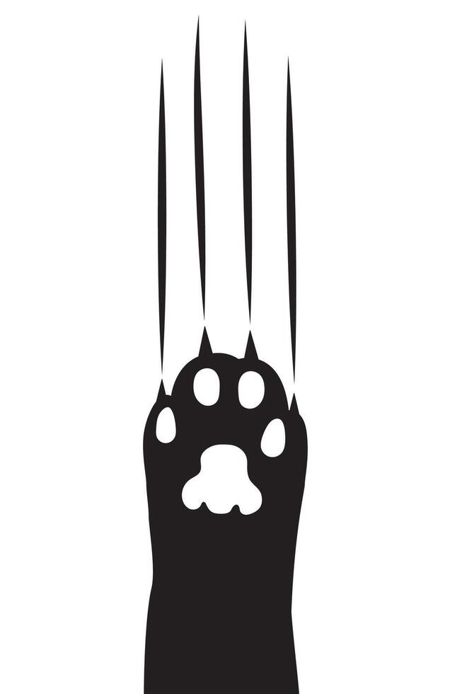 cat paw scratch silhouette. black and white doodle cat foot no people. vector