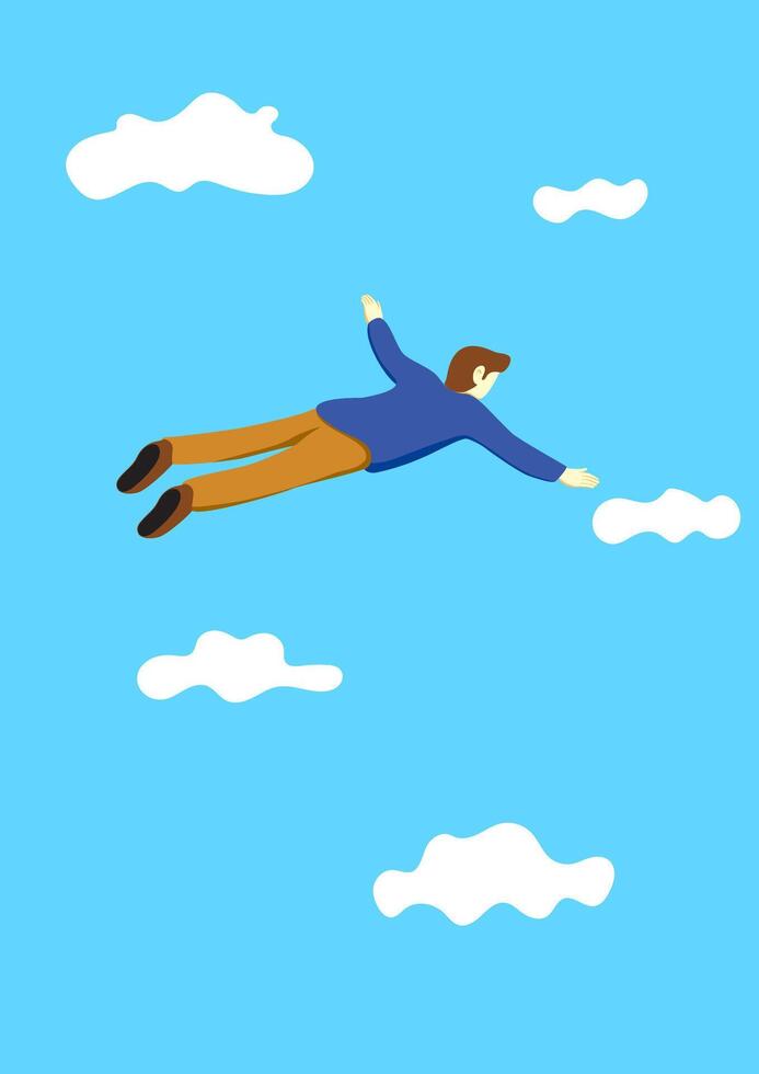 man flying freedom in the sky, illustration concept graphic charactor. vector
