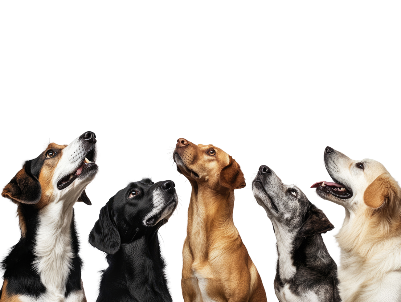 Group of Dogs Looking Upwards Together cutout with copy space png