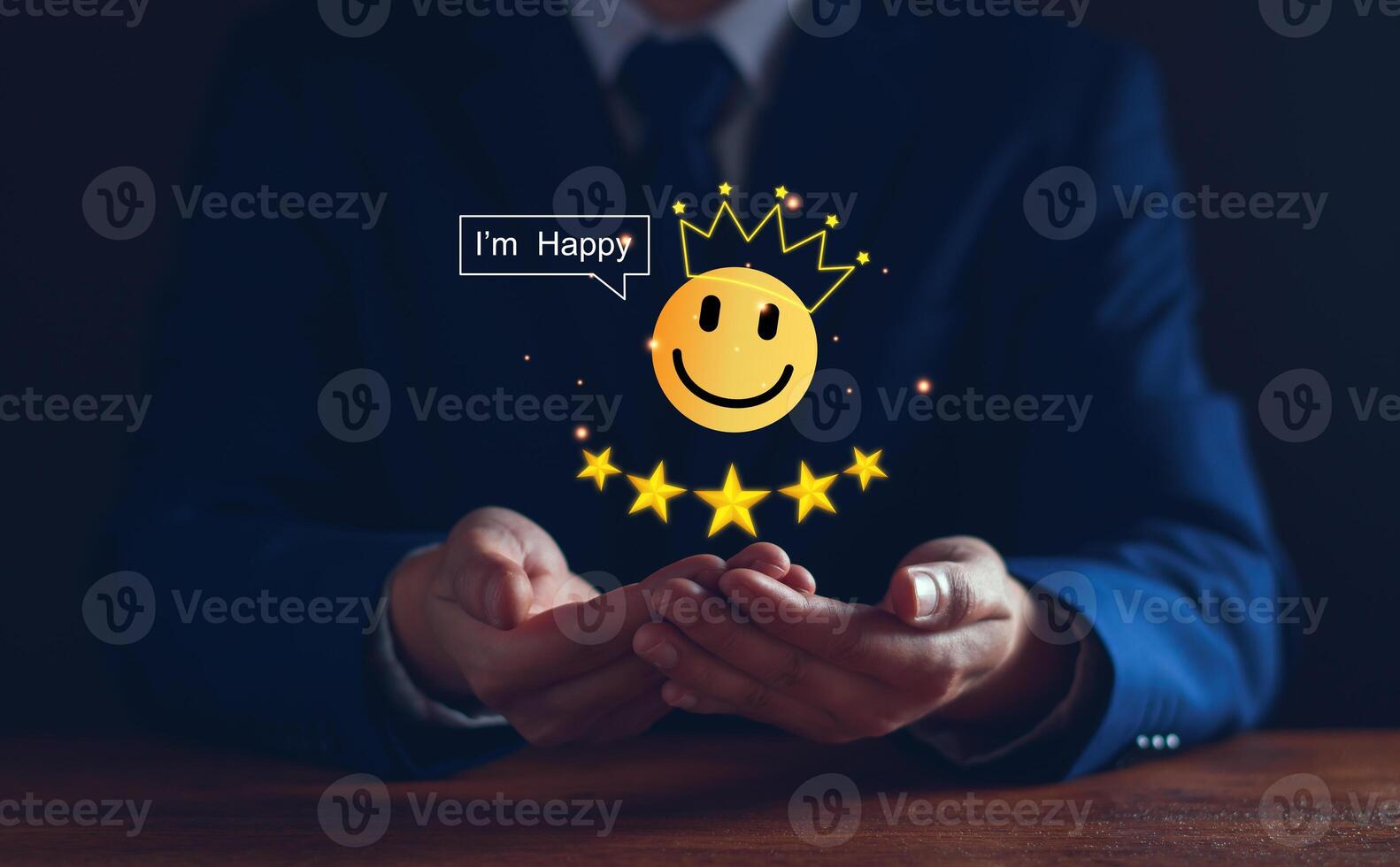 Customer service and Satisfaction ,business man giving Feedback satisfaction. five stars Positive Review. Client Satisfaction Surveys, good, five stars, best product and service. Excellence guarantee. photo