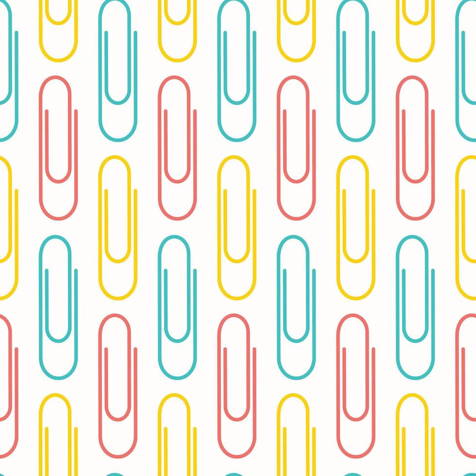 Seamless pattern of hand drawn scattered paper clips on isolated background. Education and office supplies, design for printing, scrapbooking, textile, home or office decor, paper craft. vector