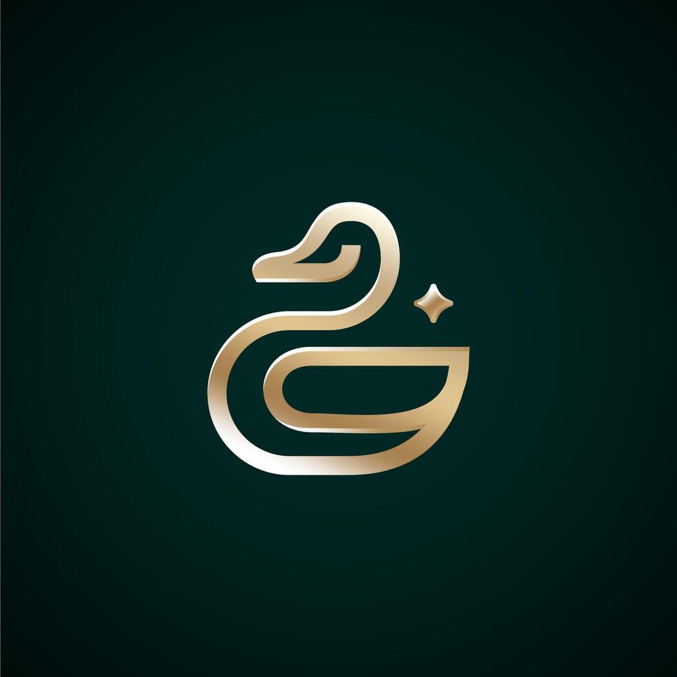 golden duck logo minimal modern icon emblem illustration hipster stock. Animal farm or restaurant cafe in luxury line style. Goose logo design. vector