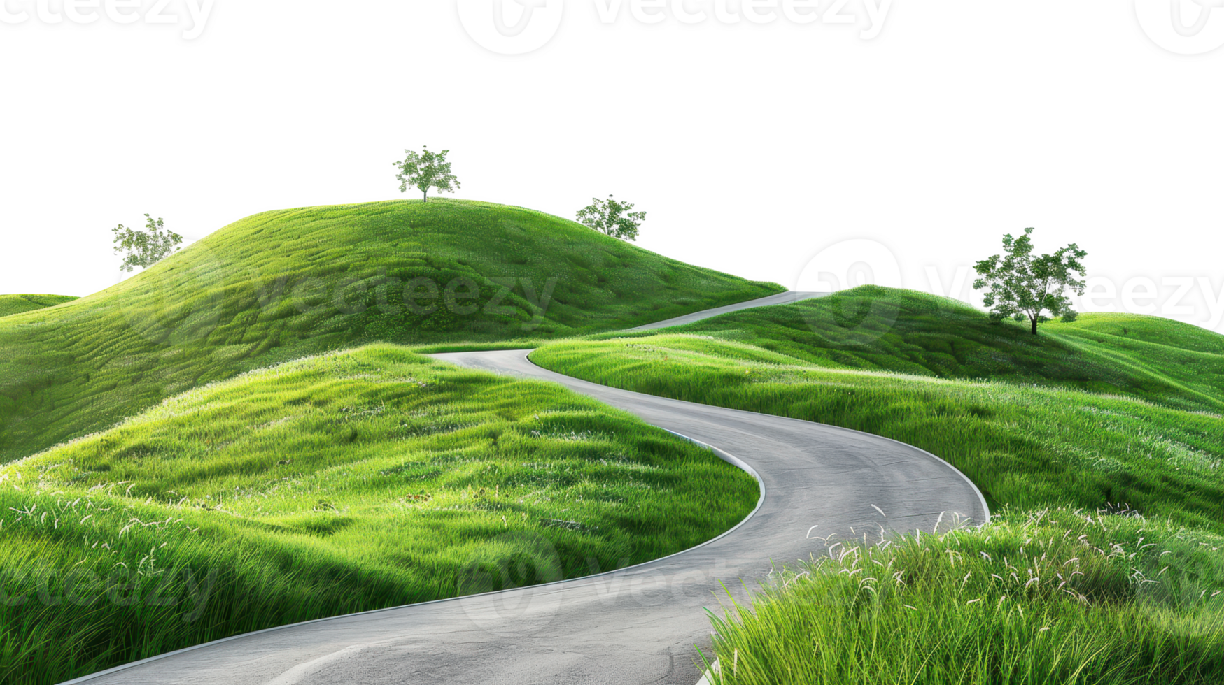 green hills with road isolated on a transparent background png