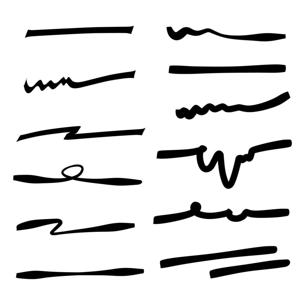 Hand drawn underline strokes collection isolated on white background. vector