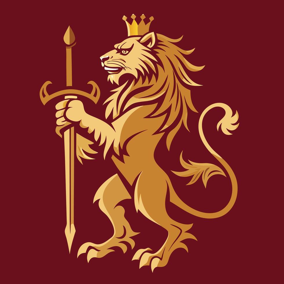 Sword Regal Emblem of Strength Majestic Lion Crest vector