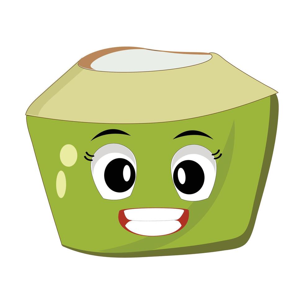 Coconut mascot, Summer Design Illustration of Happy Coconut Mascot Character with straw, lemon slice and small umbrella, while another gives thumbs up vector