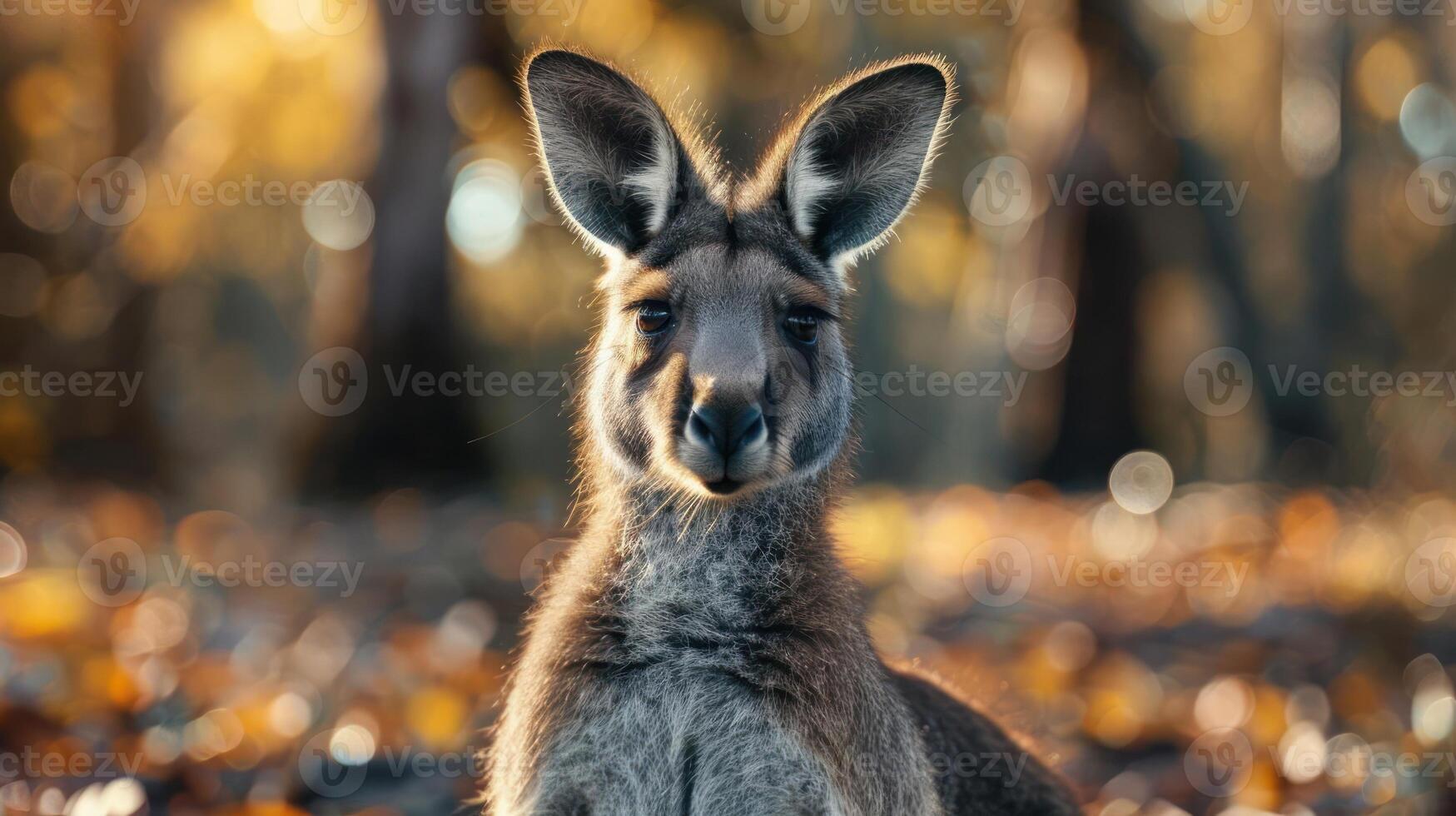 A kangaroo is sitting down and looking upward, seemingly puzzled. photo