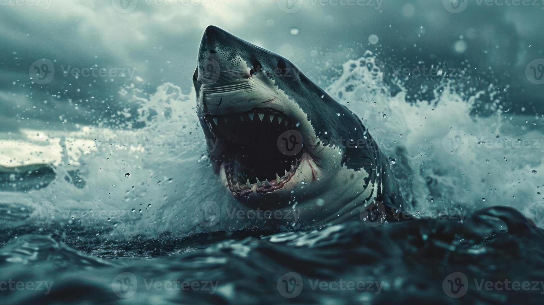 A shark with its mouth wide open is shown. photo