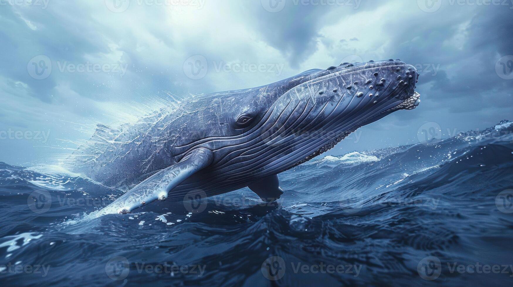A majestic white whale gliding through the ocean waters, surrounded by a vast expanse of blue. photo