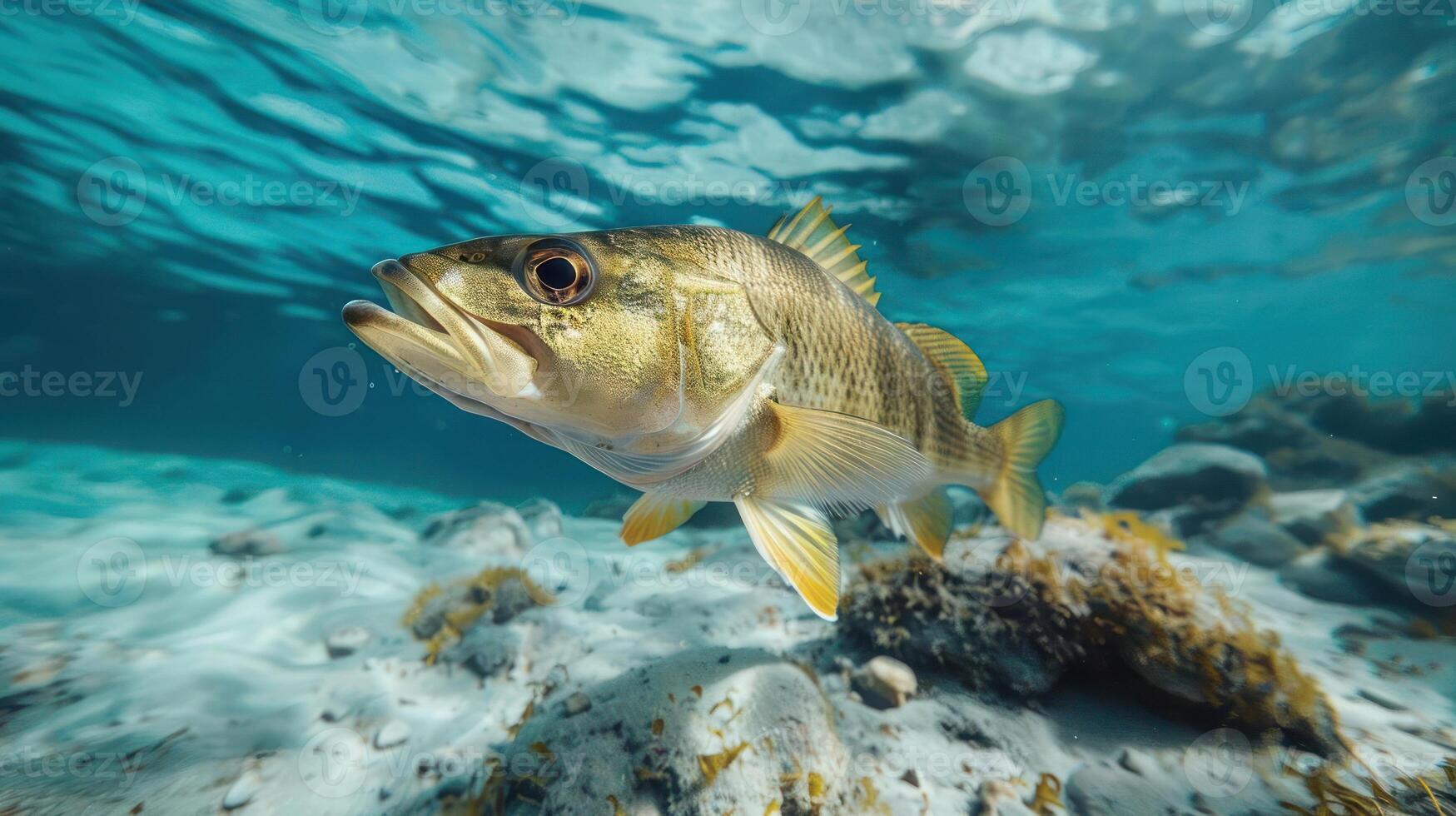 A beautifully captured underwater image of a fish with its eyes wide open, photo