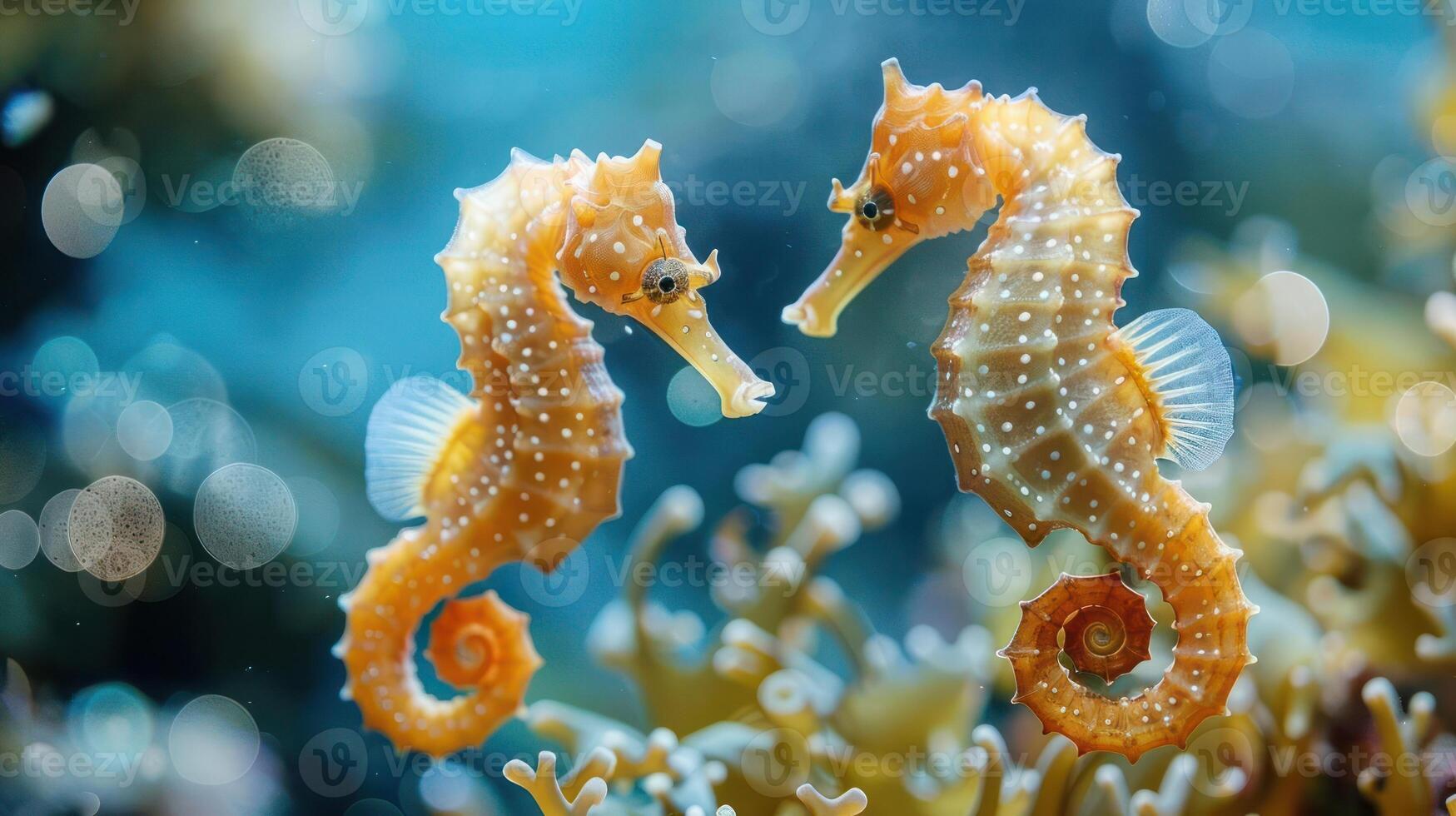 A pair of vibrant fairies, with a unique double-sided appearance, hovering over the ocean floor. photo