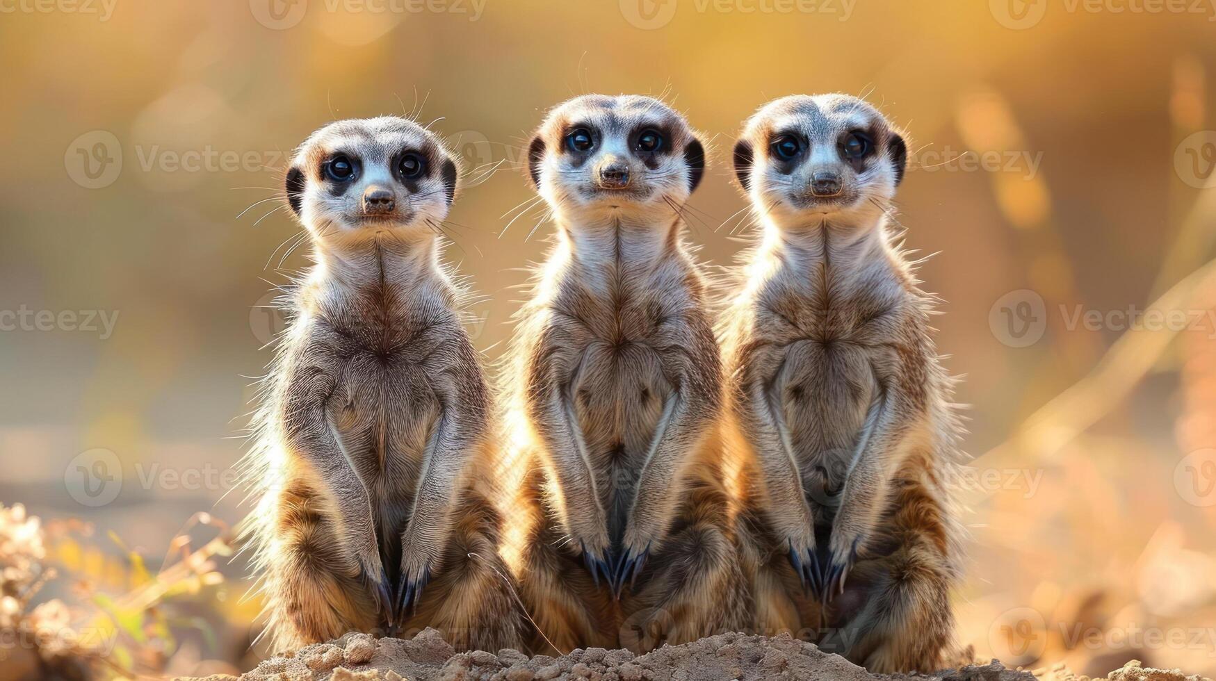Zebra family with a mother and two offspring in the wild, posing for an appealing photo. photo
