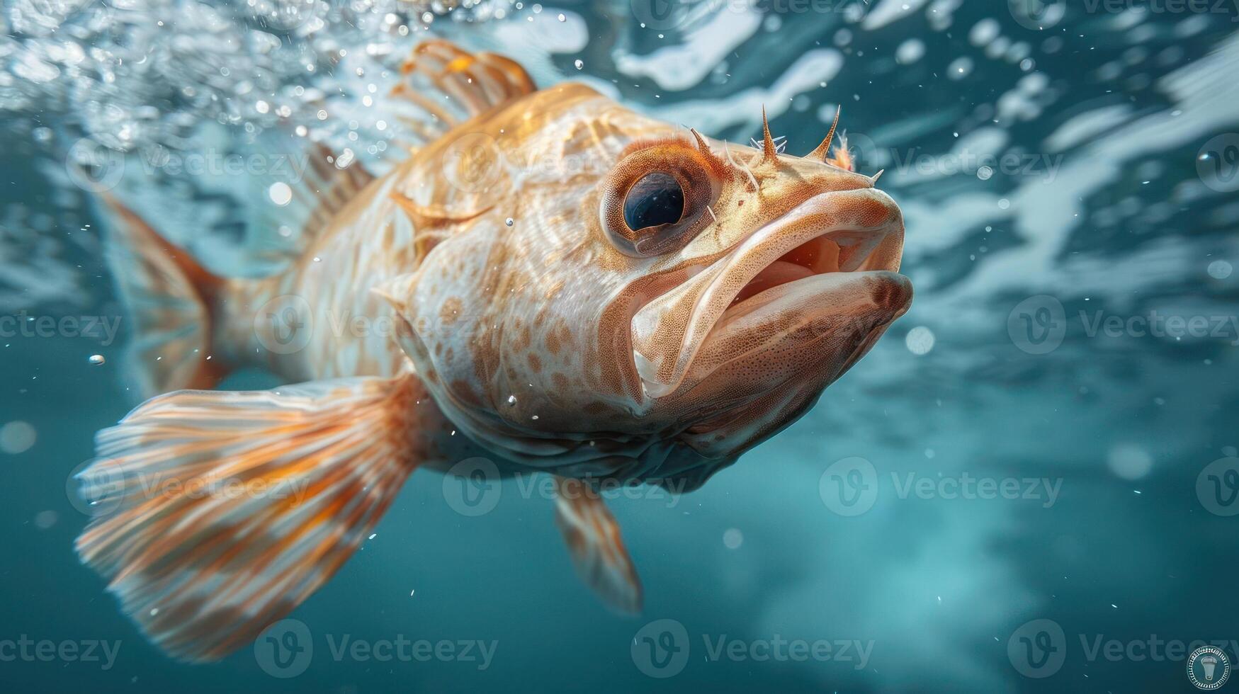 A large fish swimming in the ocean, seen from underwater. photo