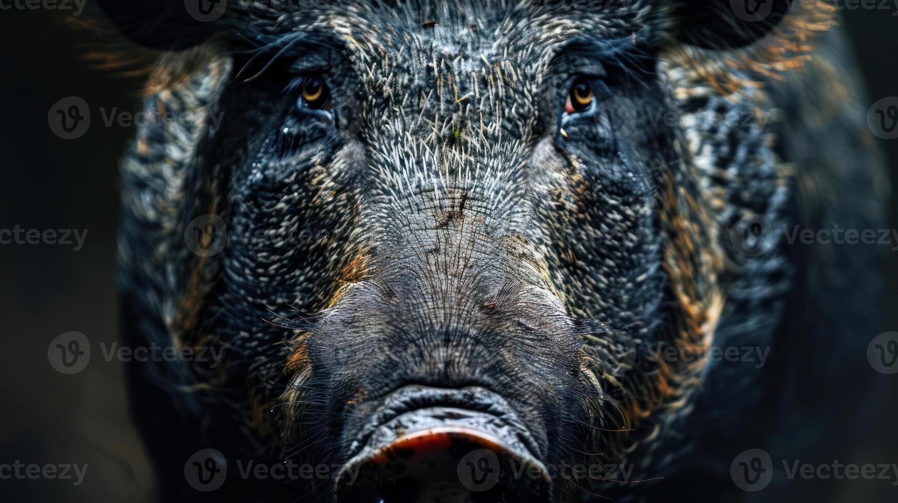 A close-up portrait of a pig with a human-like expression. photo