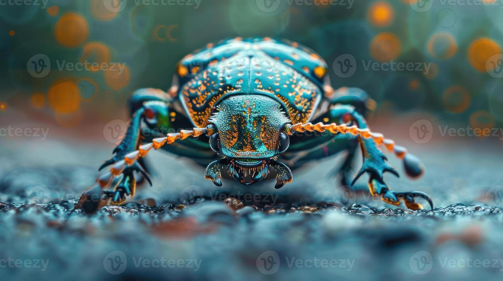 A close-up image of a ladybug walking down the road. photo
