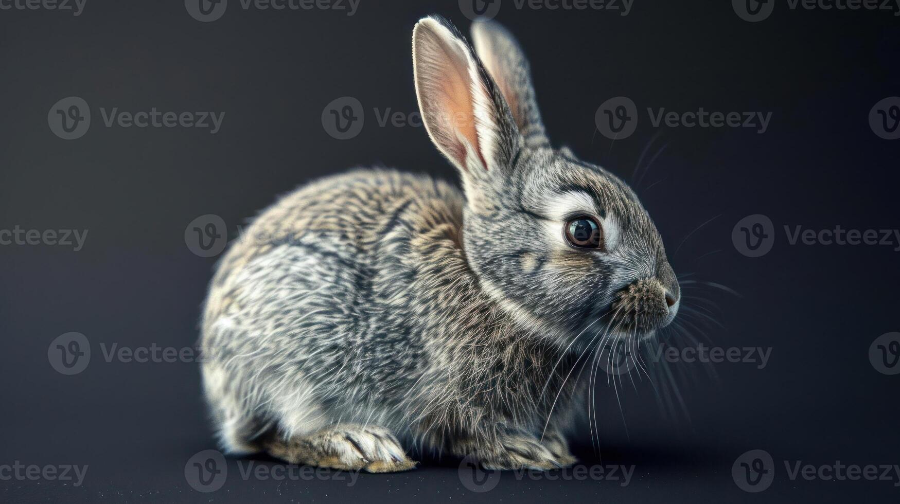 Cute bunny with motion blur, sitting and looking to the right. photo