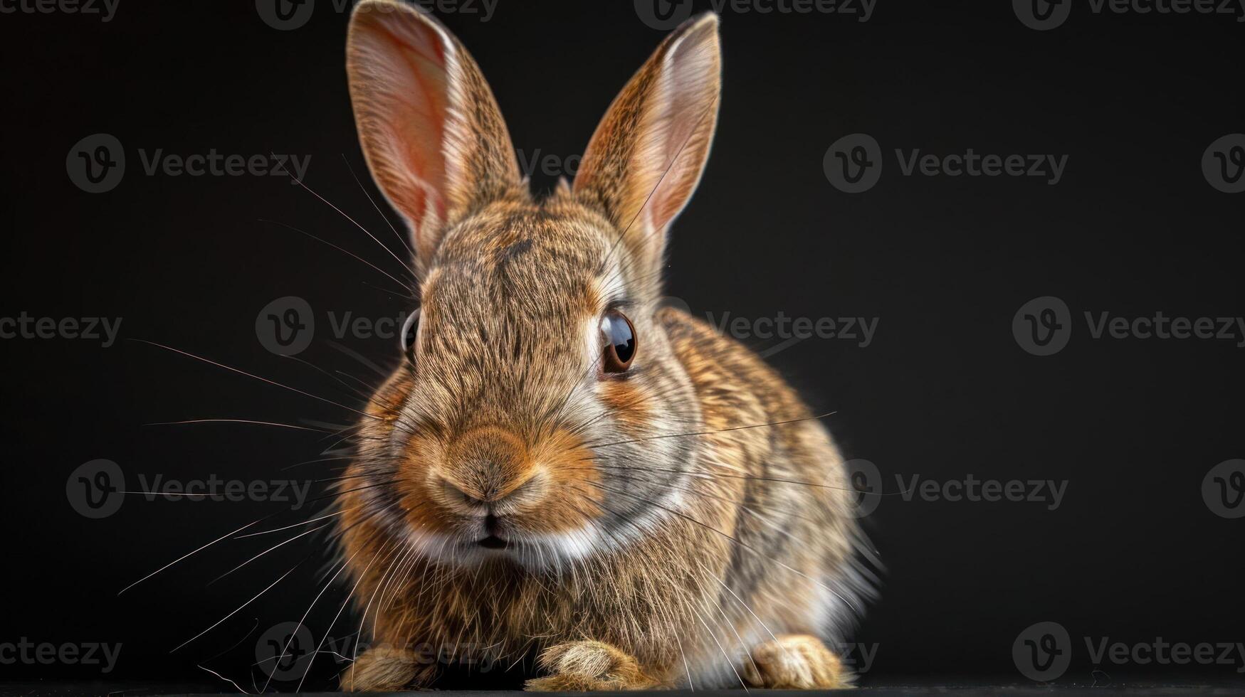 A cute rabbit has a playful expression while fireworks pop behind its head, photo