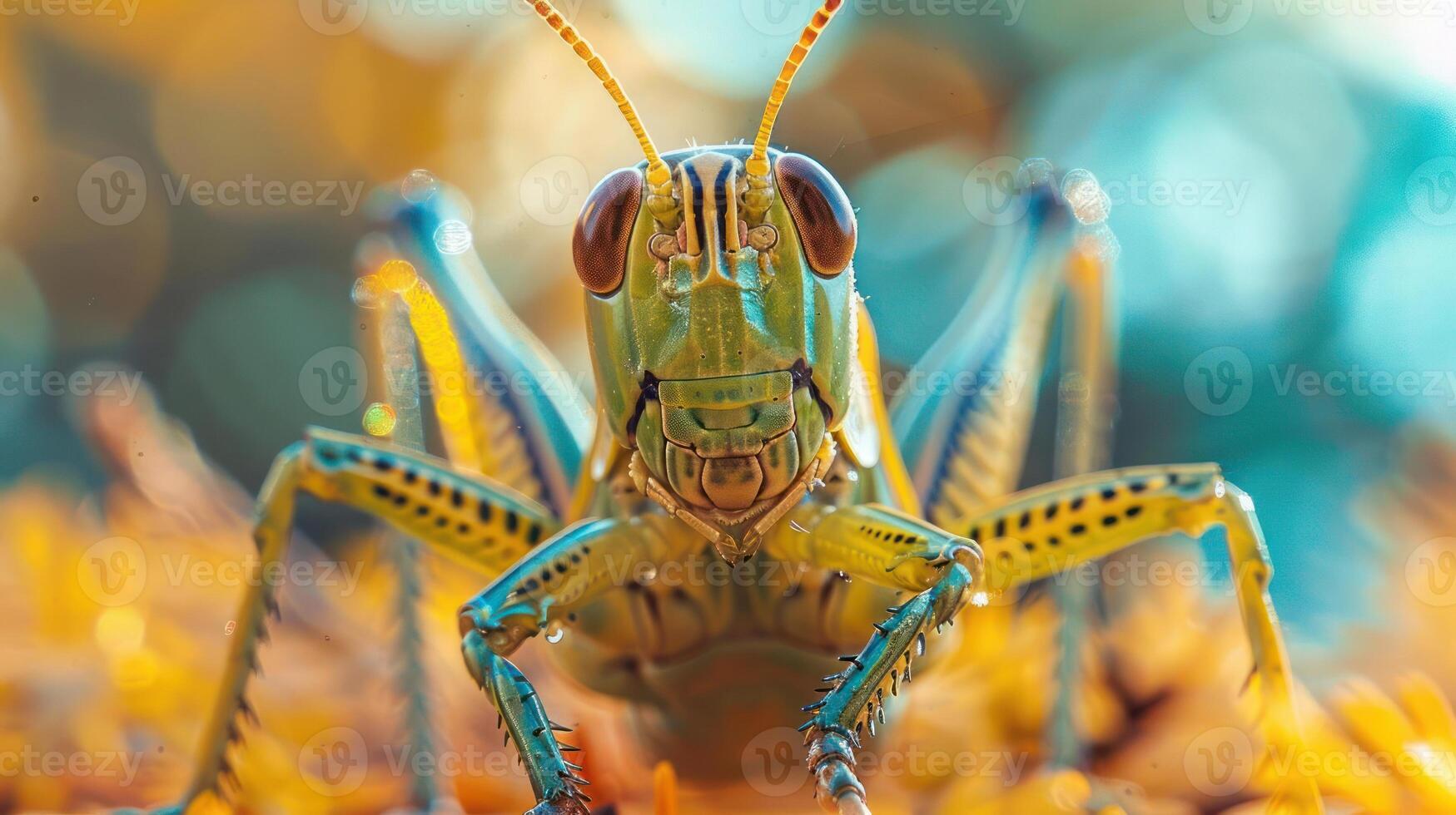 depicts a close-up view of an insect, specifically a grasshopper, photo