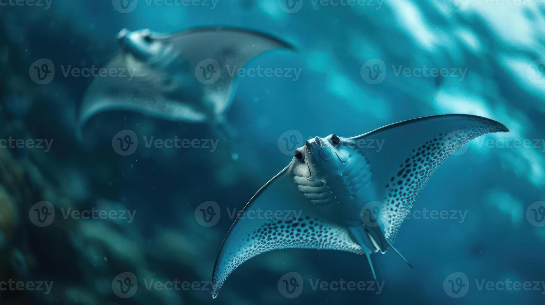 Two fish-like creatures flying under water, possibly sea angels. photo