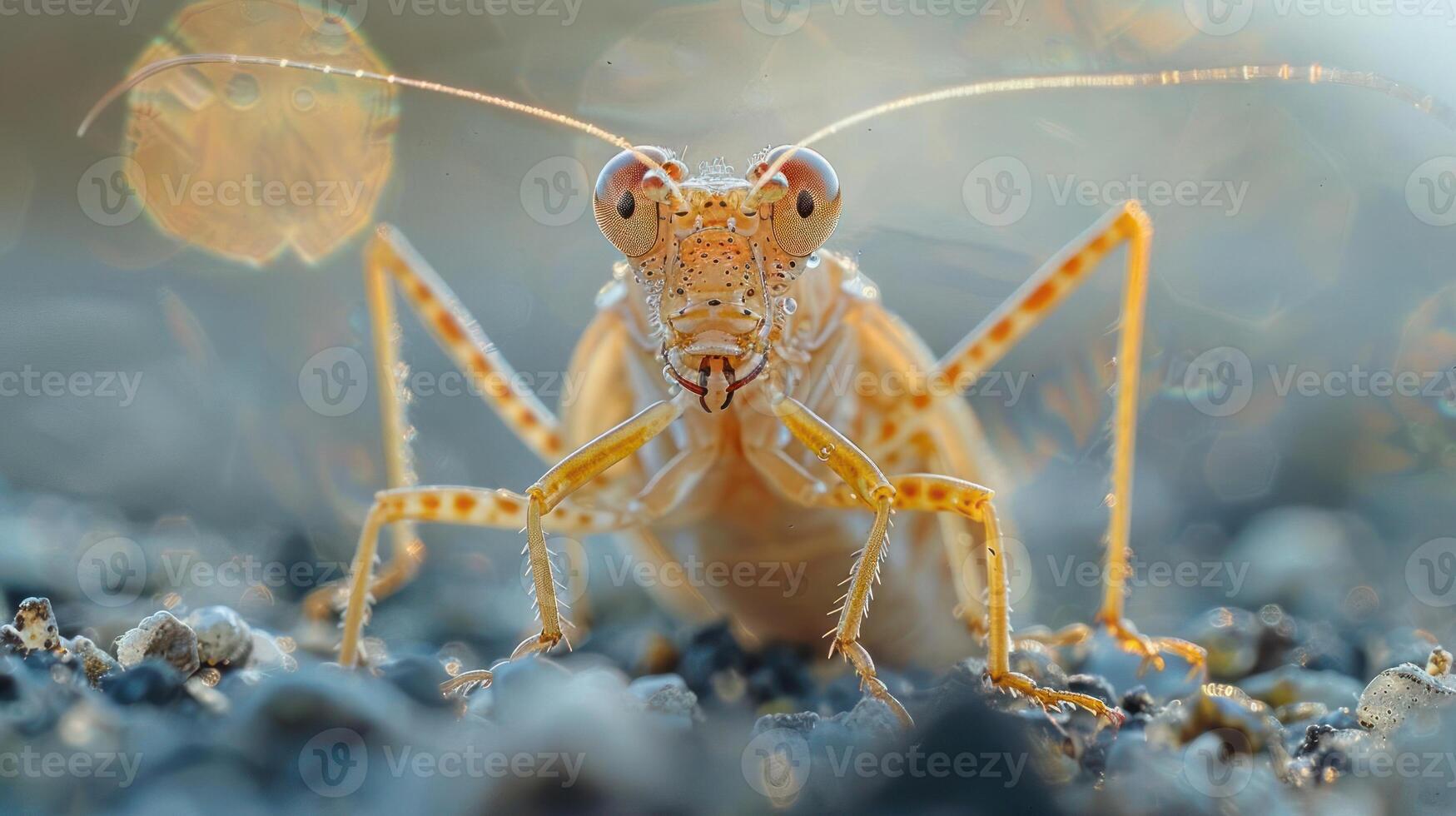 Close-up of a cockroach looking at the camera, with soft focus background. photo