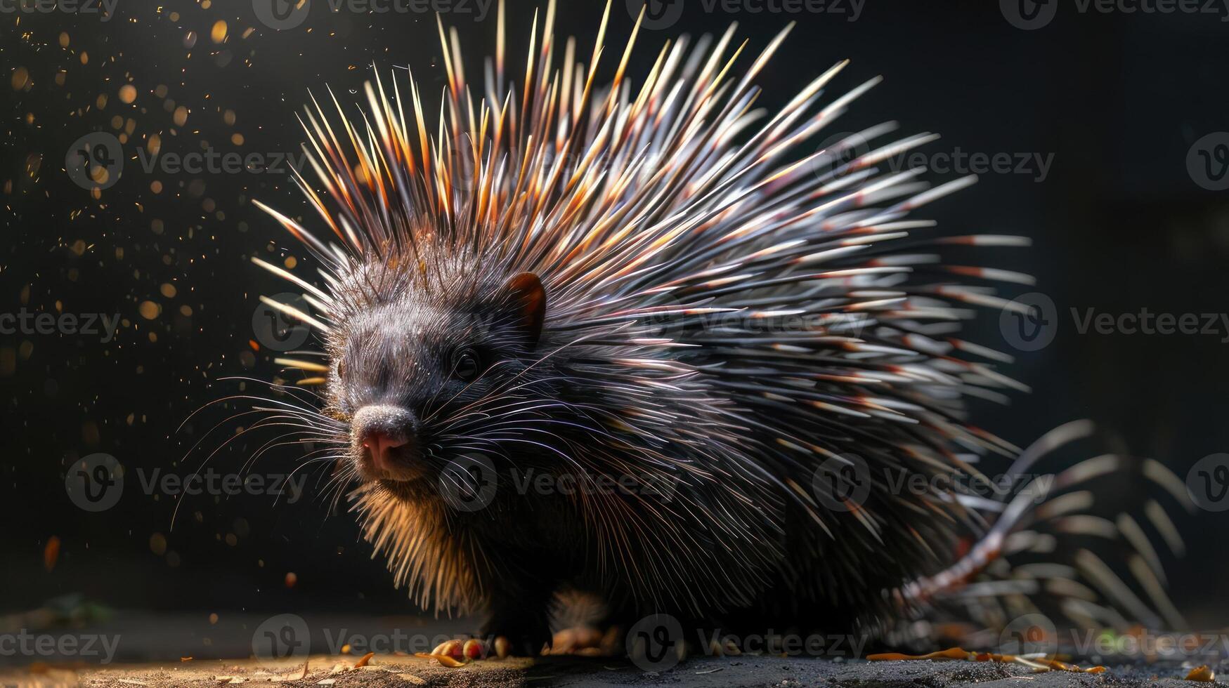 A hamster with a spiky tail, looking angry while shaking itself. photo