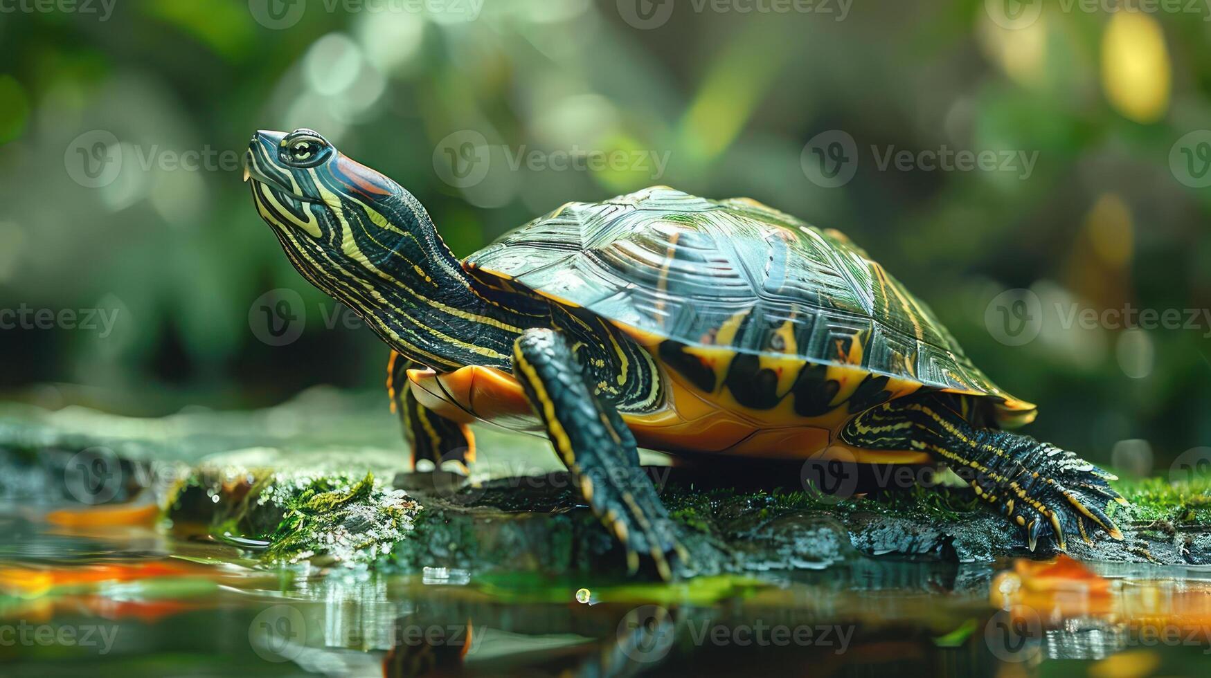a turtle walking in the jungle. photo