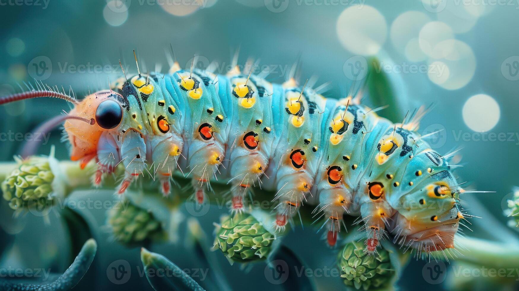 A vibrant butterfly with orange and yellow wings perched on a green plant. photo