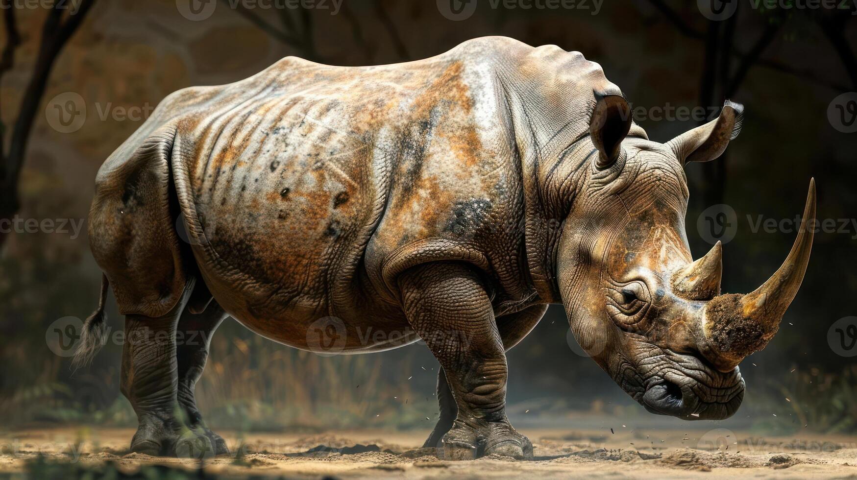 an aged rhinoceros with a skeletal structure overlaying it, photo