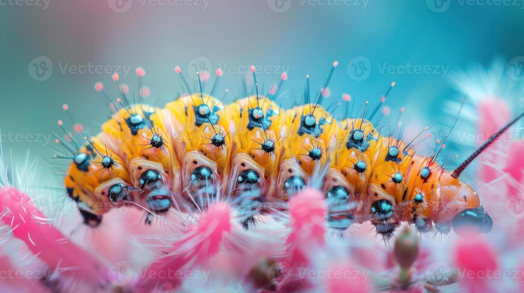 A vivid and detailed shot of a colorful butterfly perched on pink flowers, photo