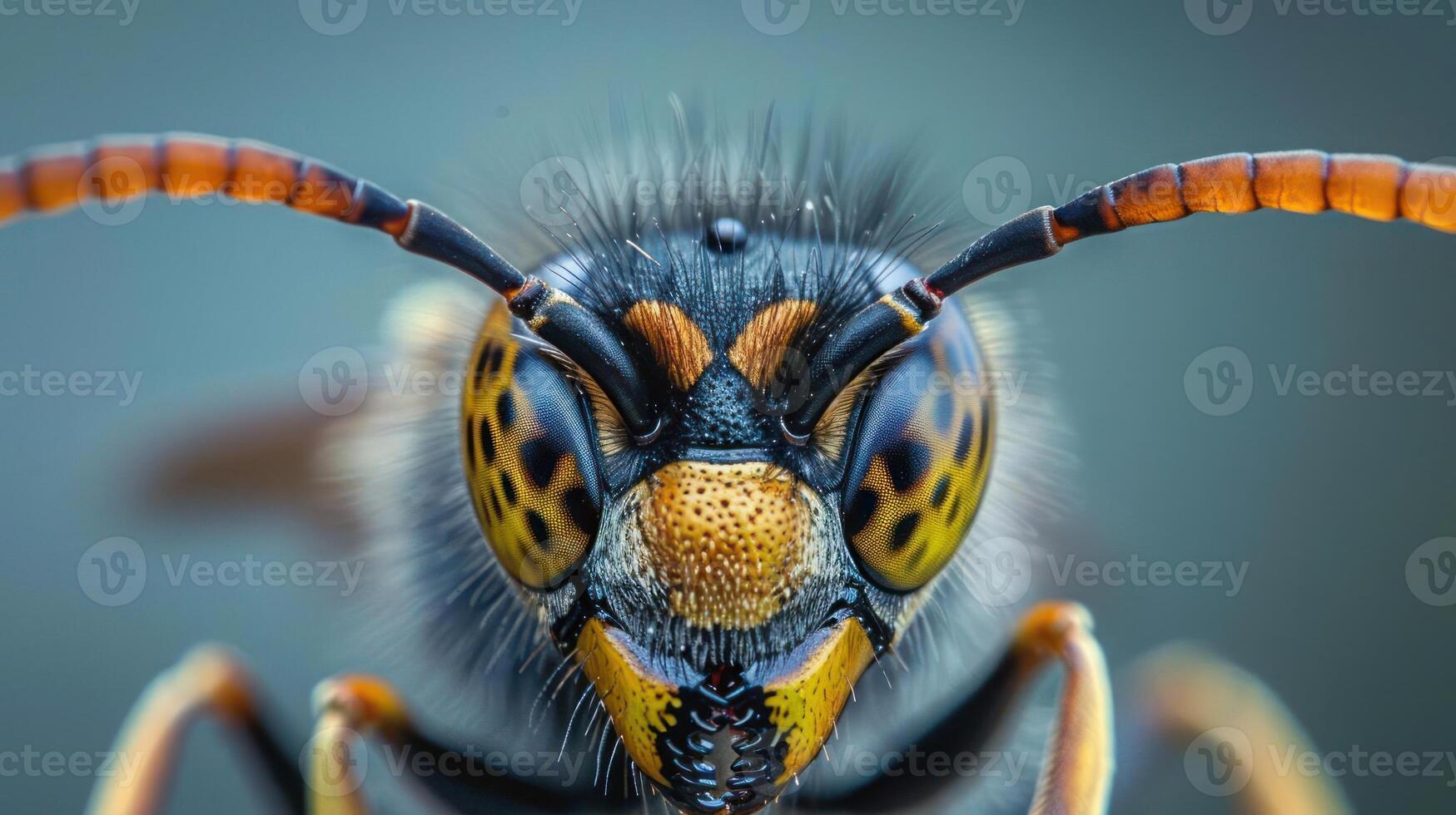 A close-up of a Mandarin bee's head, photo