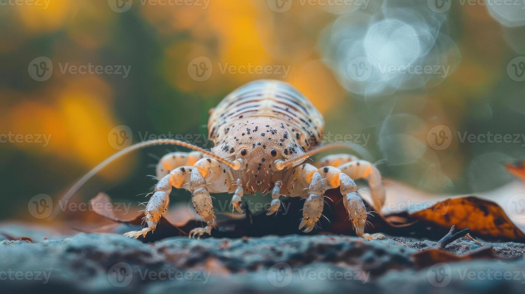 A small crayfish peeks out from the leaves of fall foliage. photo