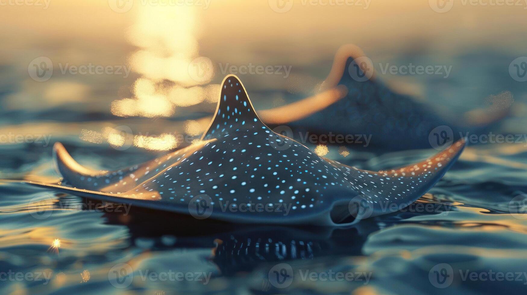 Stunning sunset with floating sea stars in a serene ocean setting. photo