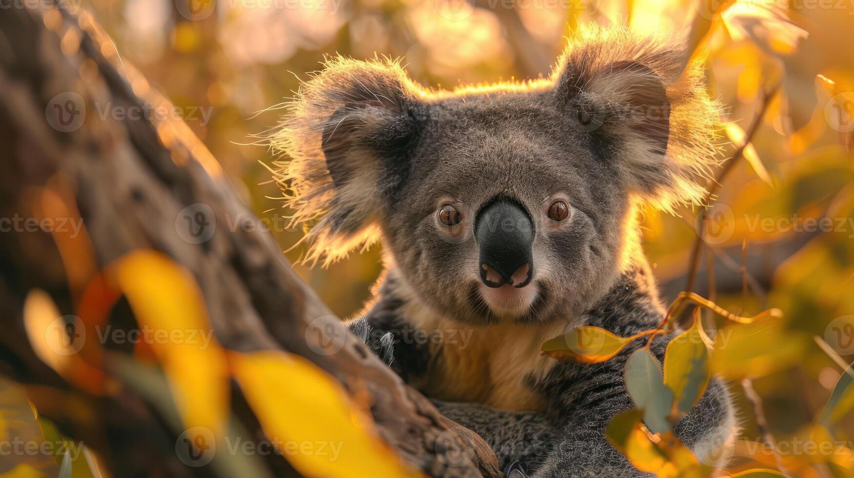 Cute koala cub with its eyes wide open, photo
