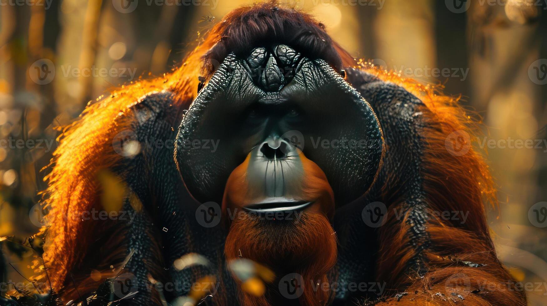 A photograph of a gibbon monkey with its face pressed against the camera, photo