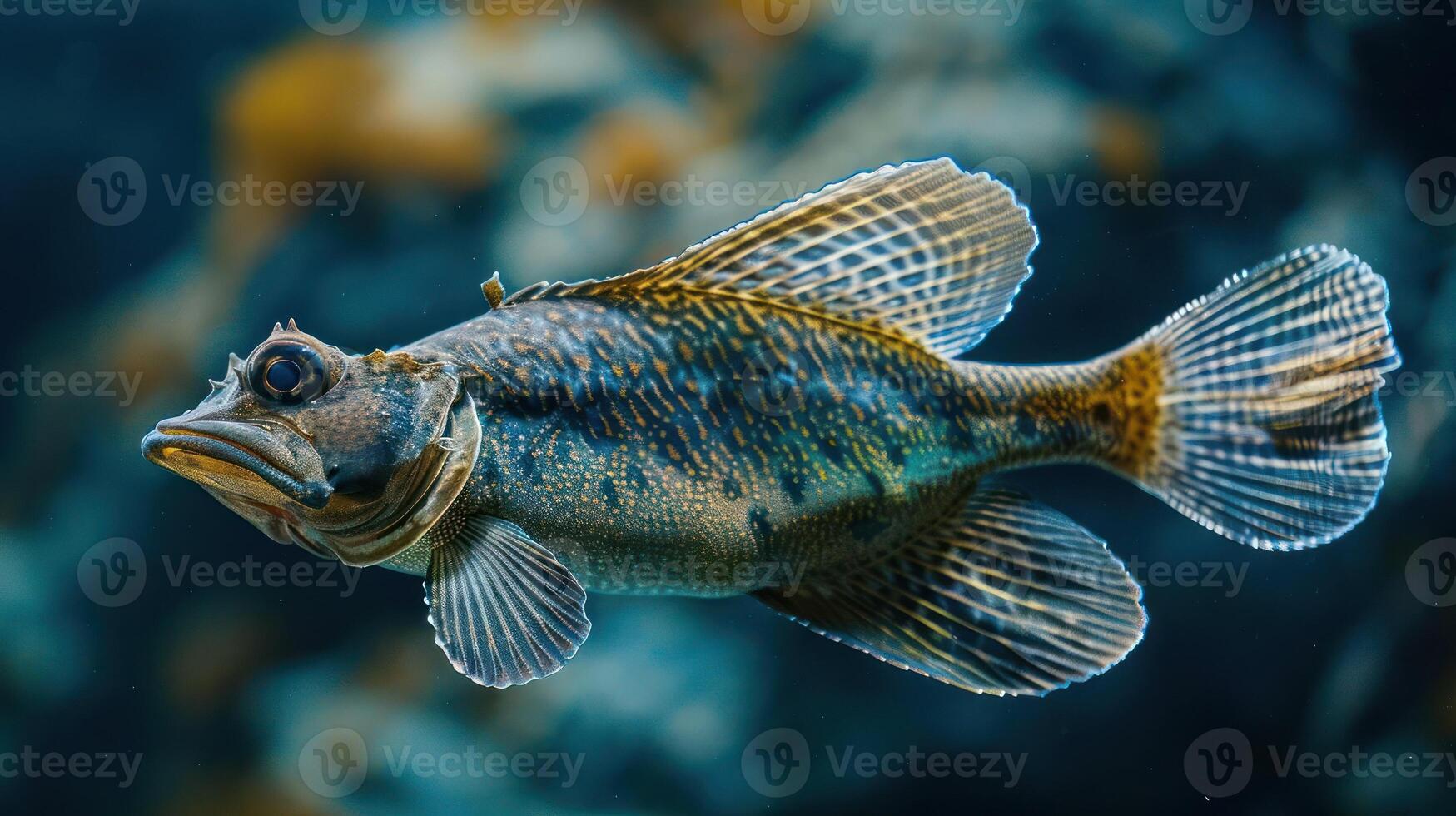 A close-up of a vibrant bluegill sunfish with distinctive markings and colors, photo