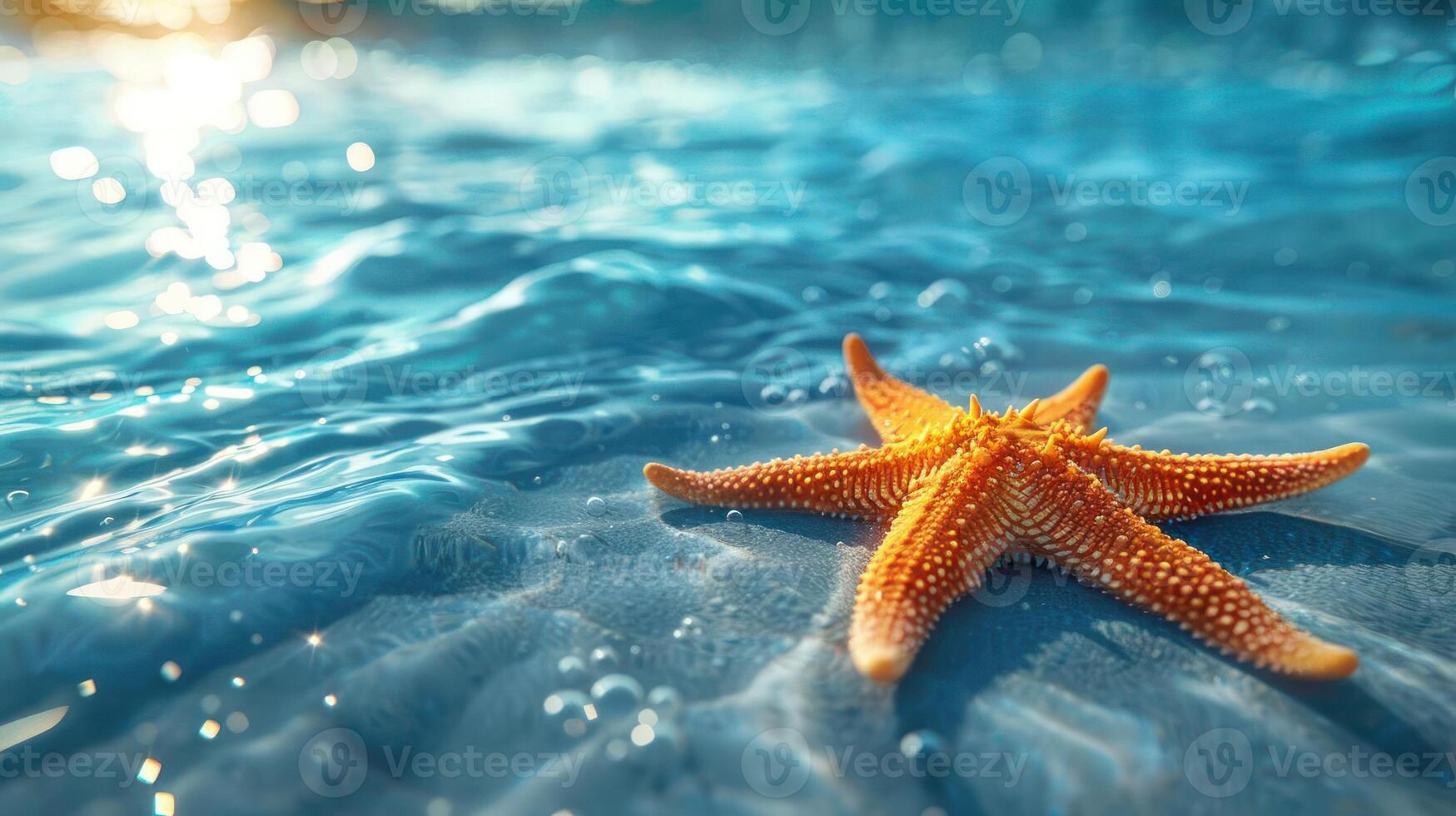 Starfish floating in the ocean, basking in the sunlight. photo