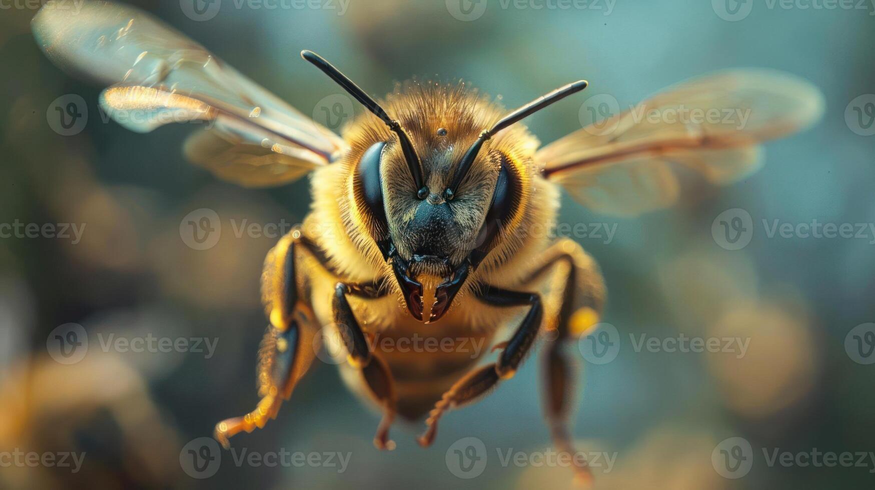 Honey bee landing on a flower photo