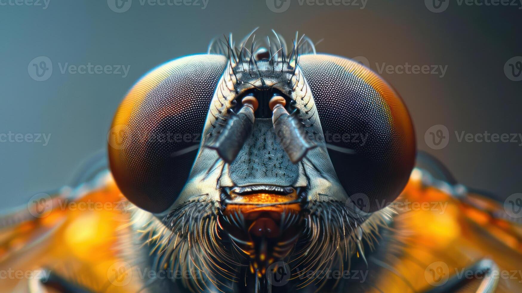 High resolution image of a brown and golden bee with detailed facial features and coloration. photo