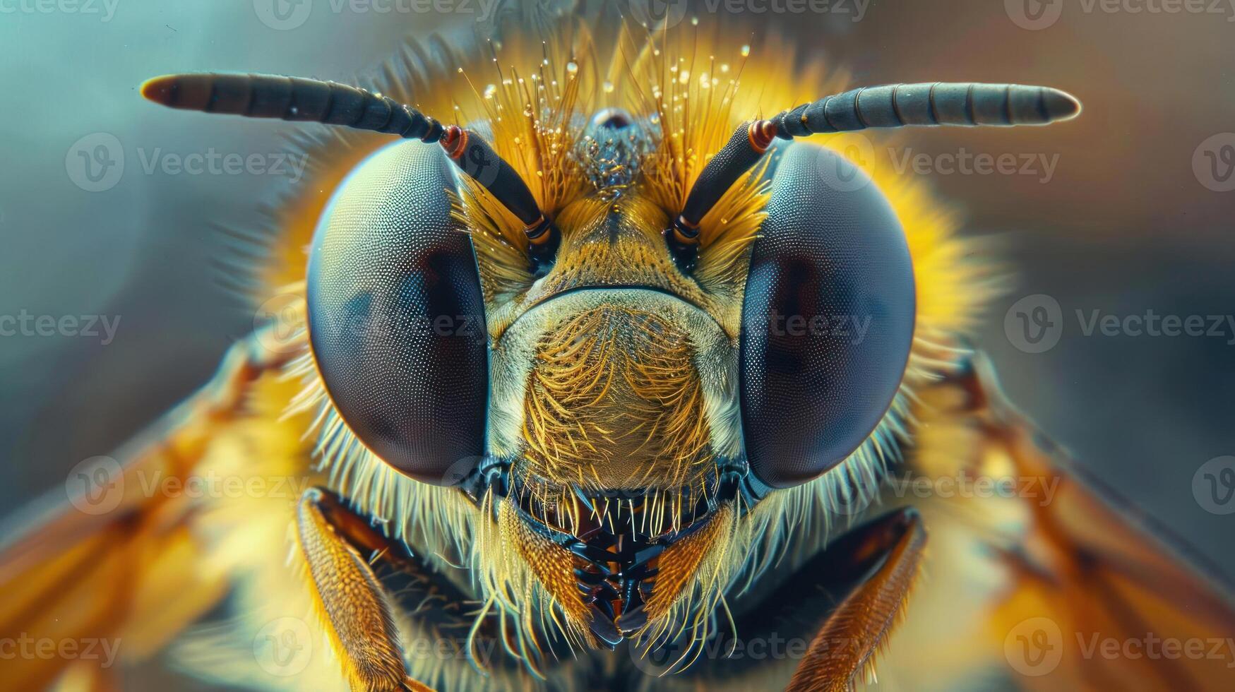 A close-up photo of a honey bee, showcasing its distinctive features and markings.