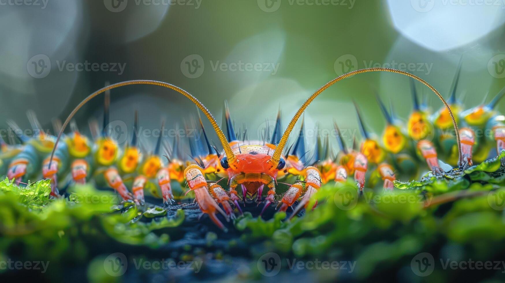 A vibrant close-up view reveals the stunning details of a rainbow scarab beetle and its pollinating photo