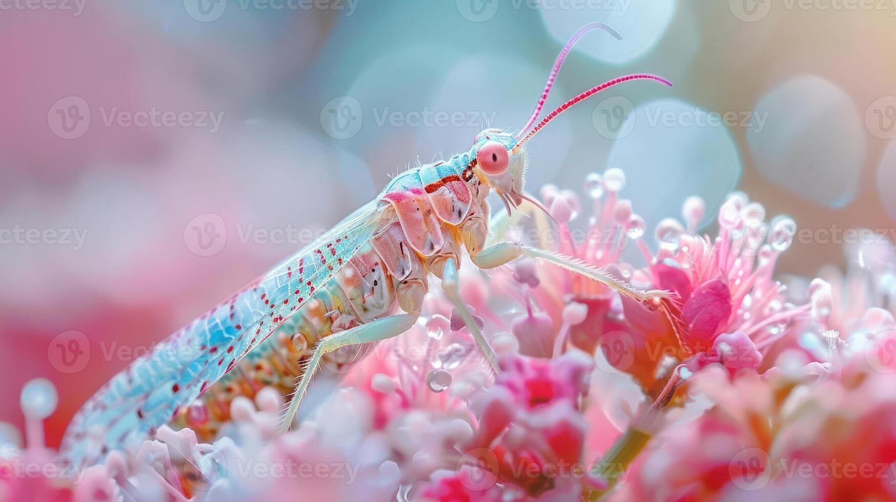 A close-up photo of a dragonfly perched among pink flower petals,