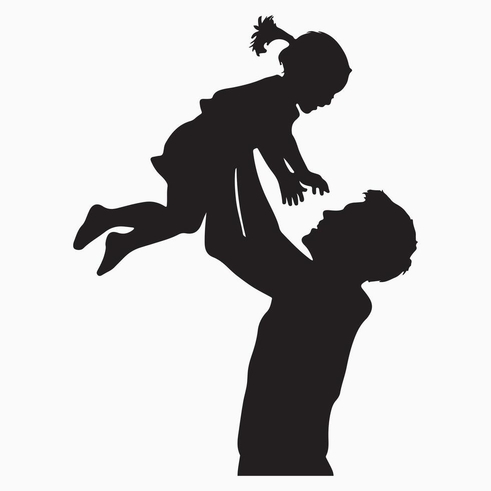 A father joyfully lifts his daughter in celebration at a sunny park in the afternoon, showcasing their bond and happiness together vector
