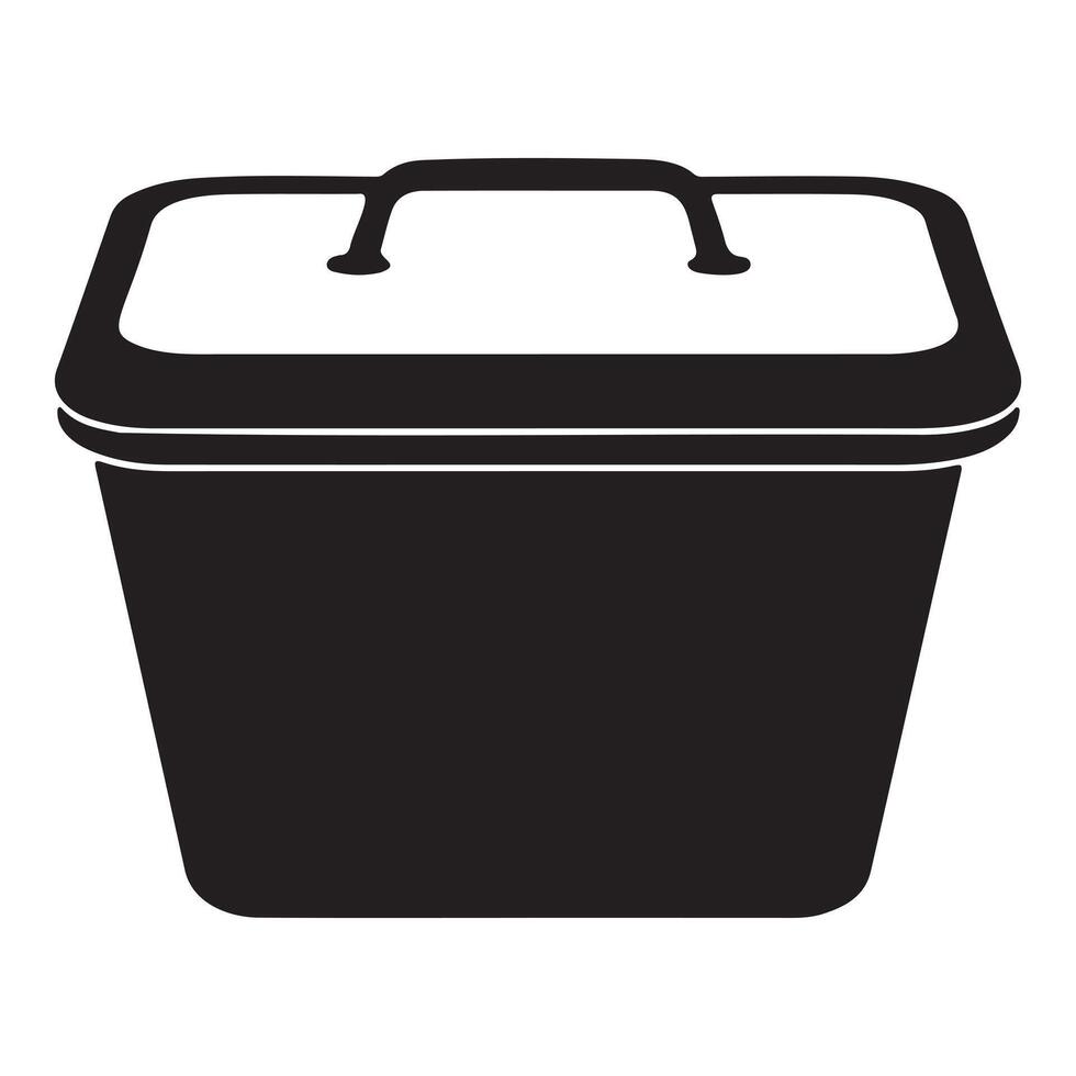 Black and white silhouette of a plastic storage container with a lid and handle vector