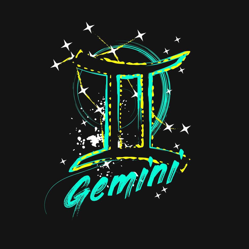 Grunge label with icon of zodiac sign Gemini vector